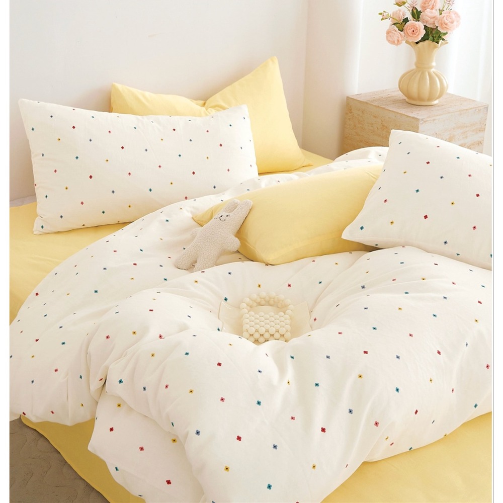 Twinkle Dots White 100% Double Layer Cotton Comforter Set Twin Cozy Modern